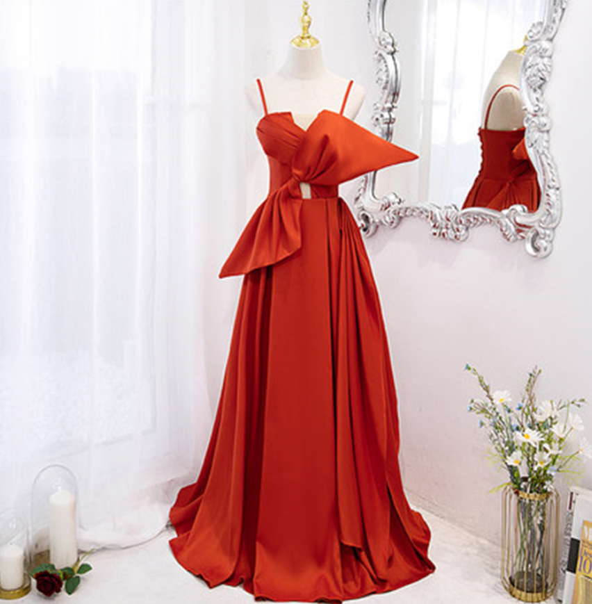 Prom Dresses,orange Strapless Floor Length Prom Dress With A Large Bow Of Exquisite Workmanship, A Stately And Gentle Party Dress