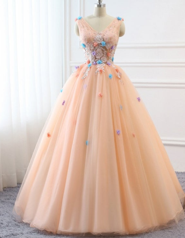 Prom Dresses,sweet Princess Tulle Dress Birthday Dinner Preferred Dress Lively Applique Embellishment