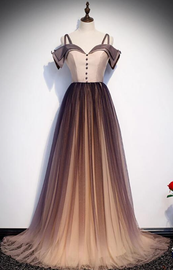 Prom Dresses,unique Long Gradient Tulle Satin Strapless Long Formal Stage Dress, Demure Bar Mitzvah Dress