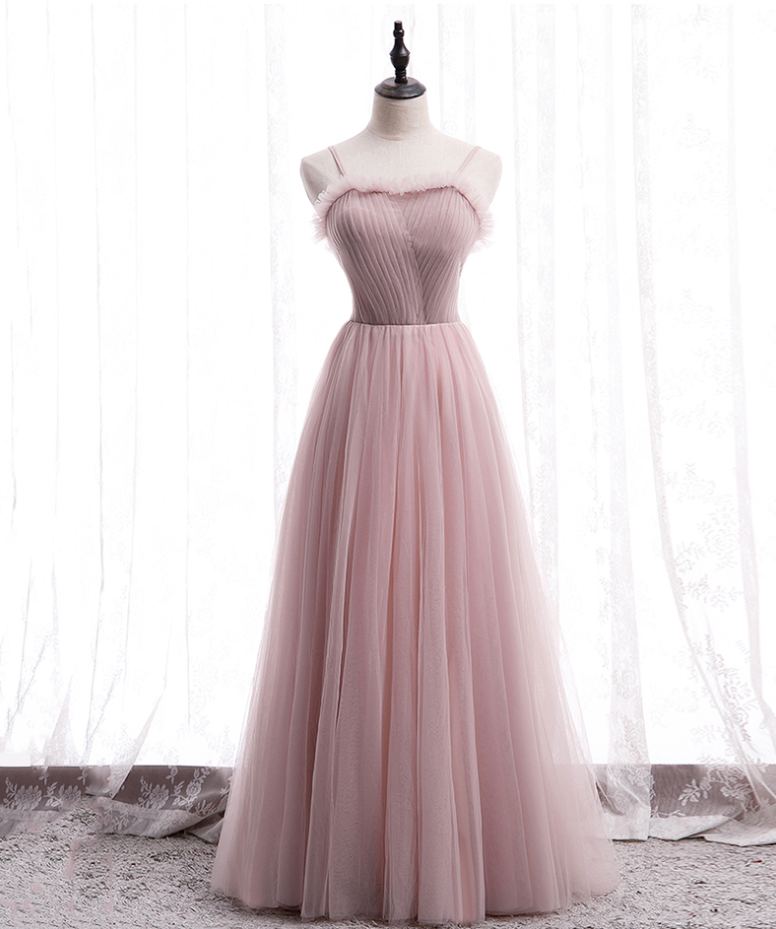 Prom Dresses,beautiful And Generous Pink Tulle Long A-line Simple Long Dress Bridesmaid Dresses