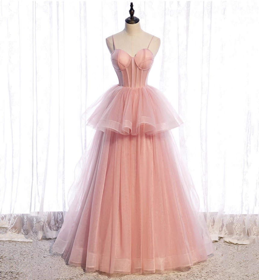 Prom Dresses,sexy Temperament Pink Tulle Long Prom Dress A-line Evening Dress
