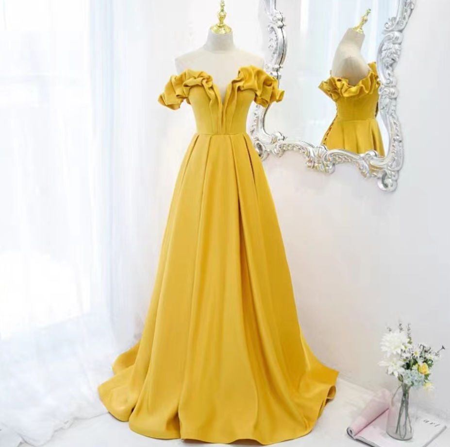 Prom Dresses,yellow Long Strapless Fashion Temperament Party Dresses Dignified Generous Dinner Dress