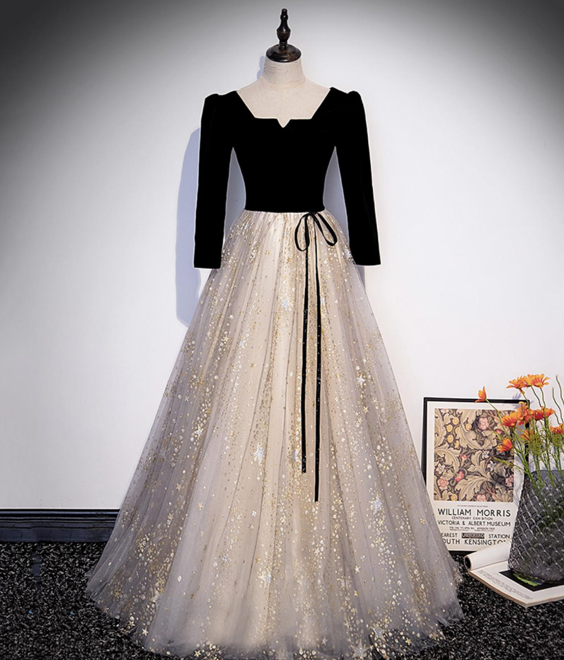 Prom Dresses,noble Temperament Black Velvet Tulle Long Prom Dress Black Evening Dress