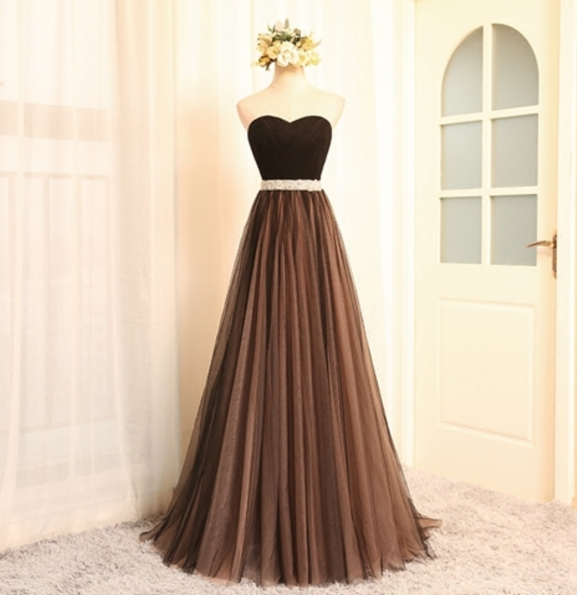 Prom Dresses,sweetheart Neck Strapless Tulle Long Dress Guest Dress Youth Graduation Dress