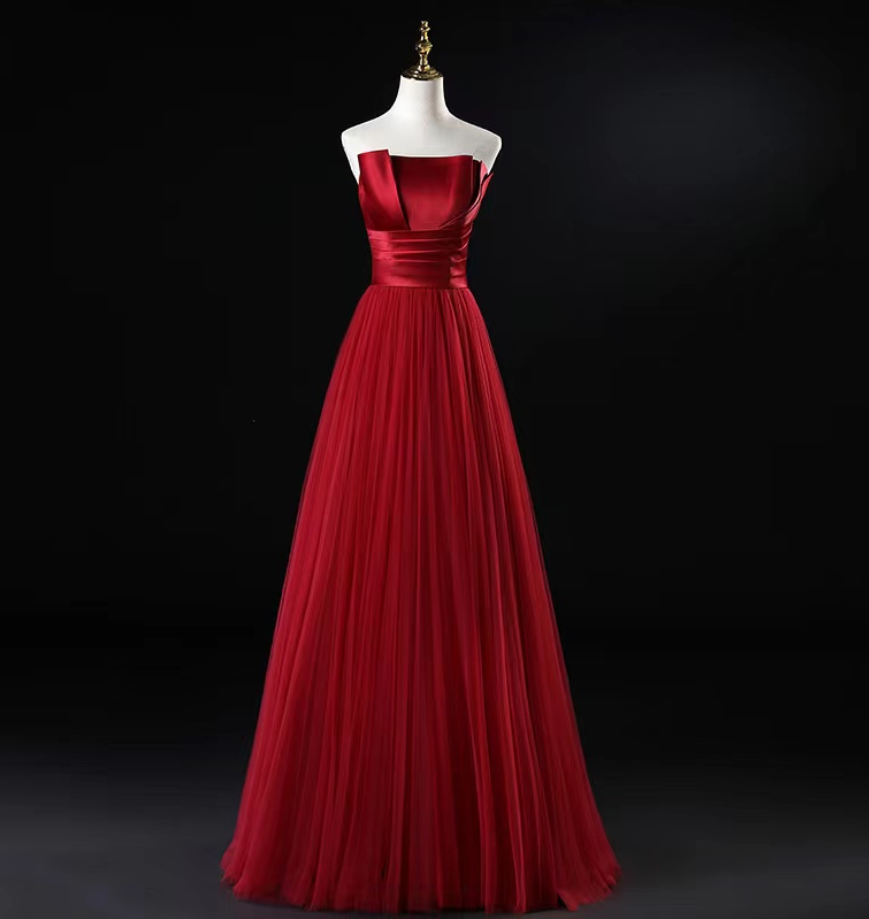 Prom Dresses,simple Version Of The Red High-waisted Strapless Long Party Evening Dress