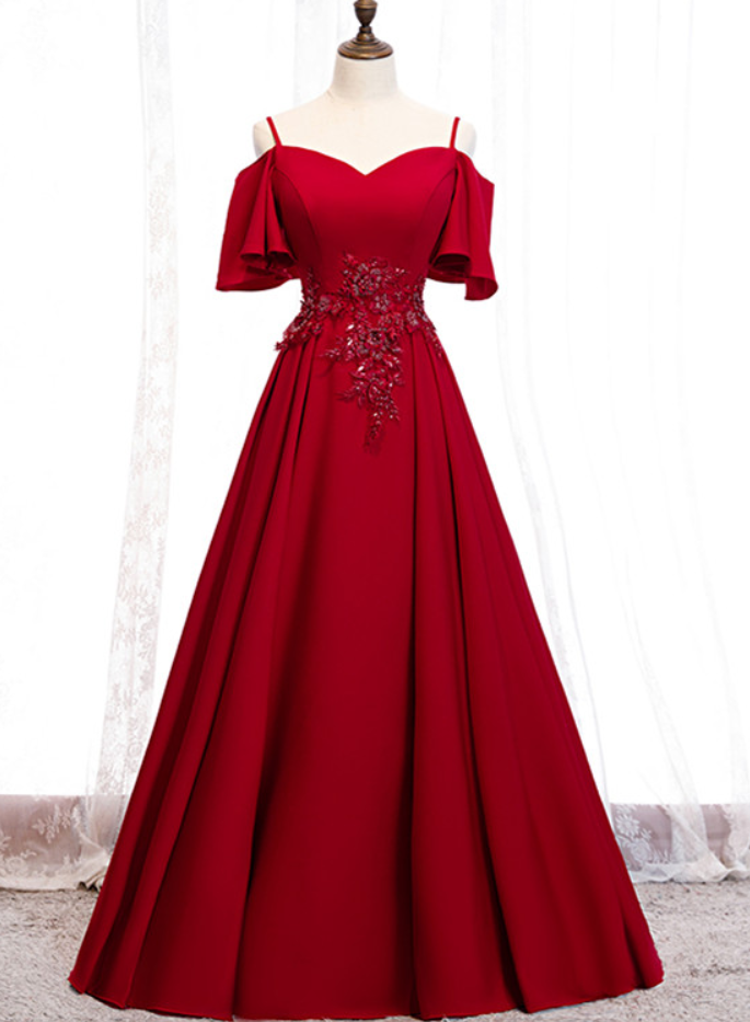 Prom Dresses,red Satin Strapless Dinner Dresses Demure And Generous Temperament Models Long Dress