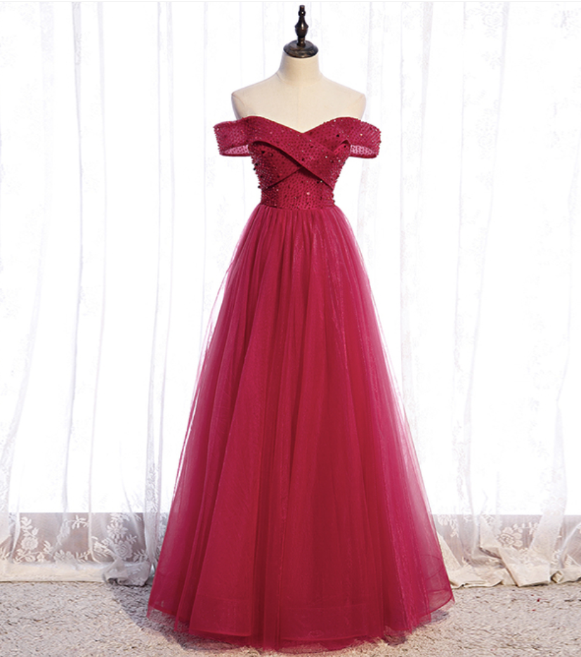 Prom Dresses,red Beading Tulle Beads Long Prom Dress Red Evening Dress