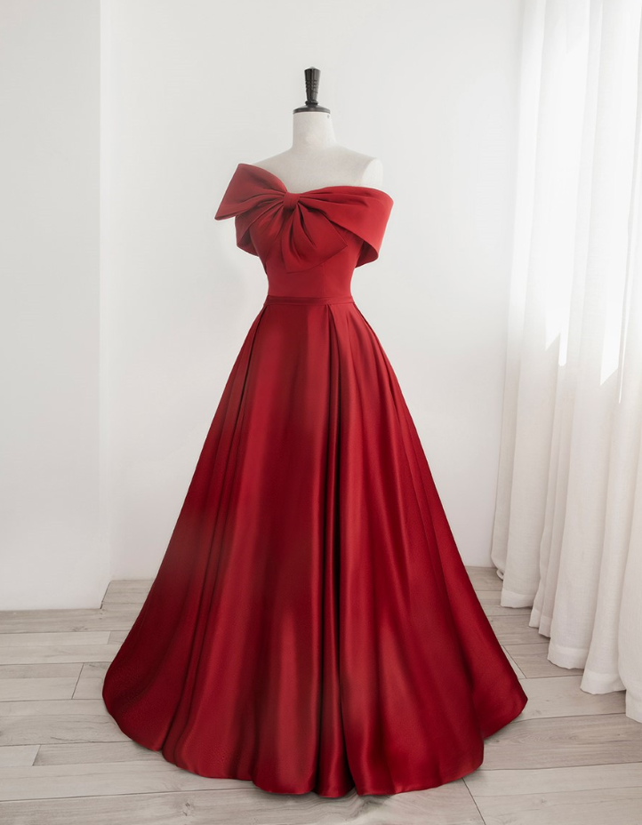 Prom Dresses,unstoppable Classic Atmosphere Red Satin Long A-line Floor-length Formal Dinner Dress