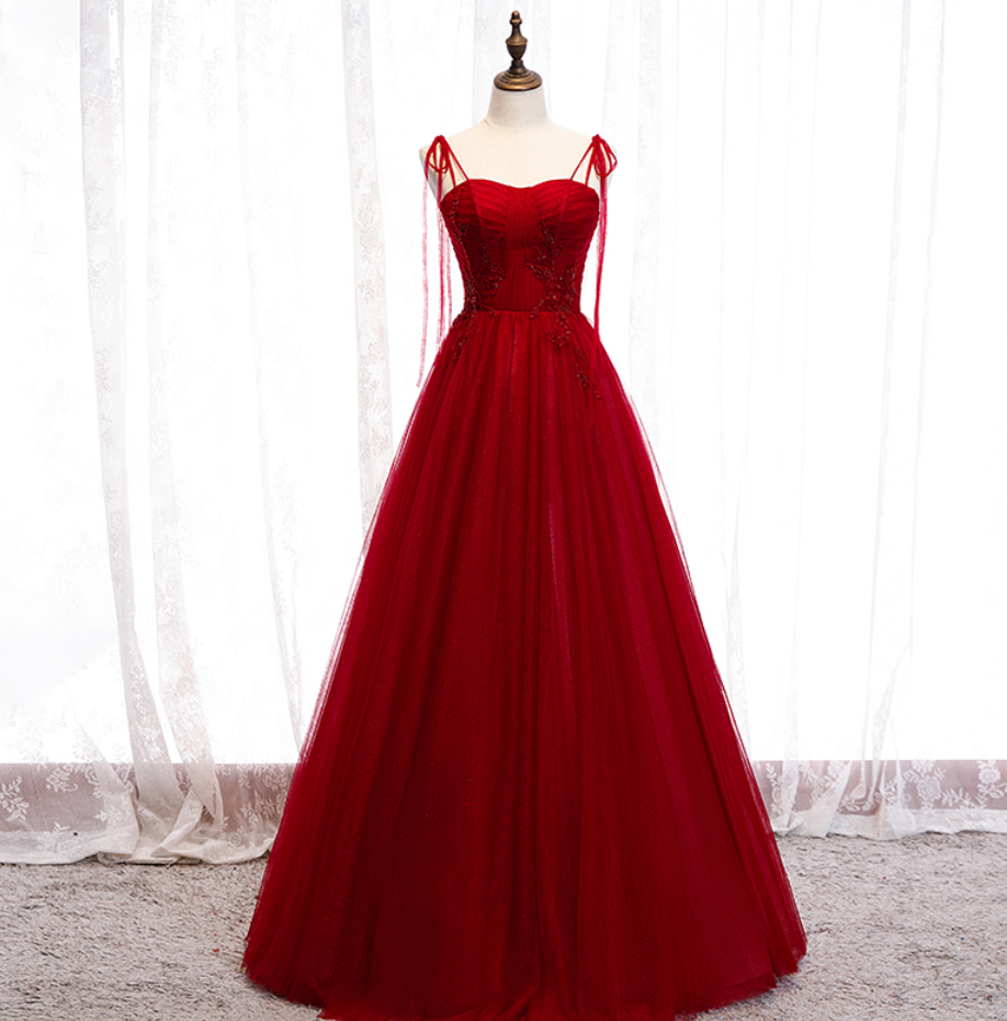 Prom Dresses,a-line Version Of The Crimson Beaded Sweetheart Tulle Floor-length Dress Dating Party Bring Home Good Clothes Is To Bring A Better