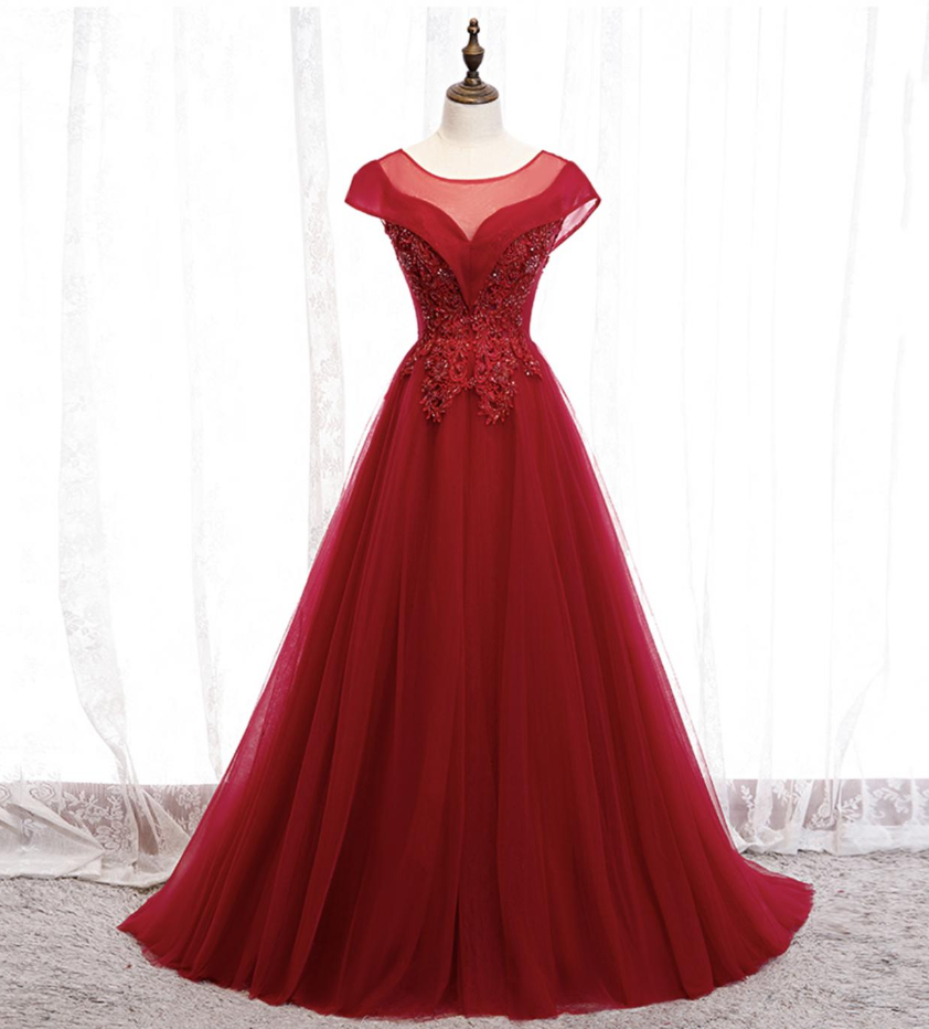 Prom Dresses,red Tulle Beaded Long Prom Dress A-line Evening Dress At Home How To Wear Can Be Outside Must Wear Beautiful