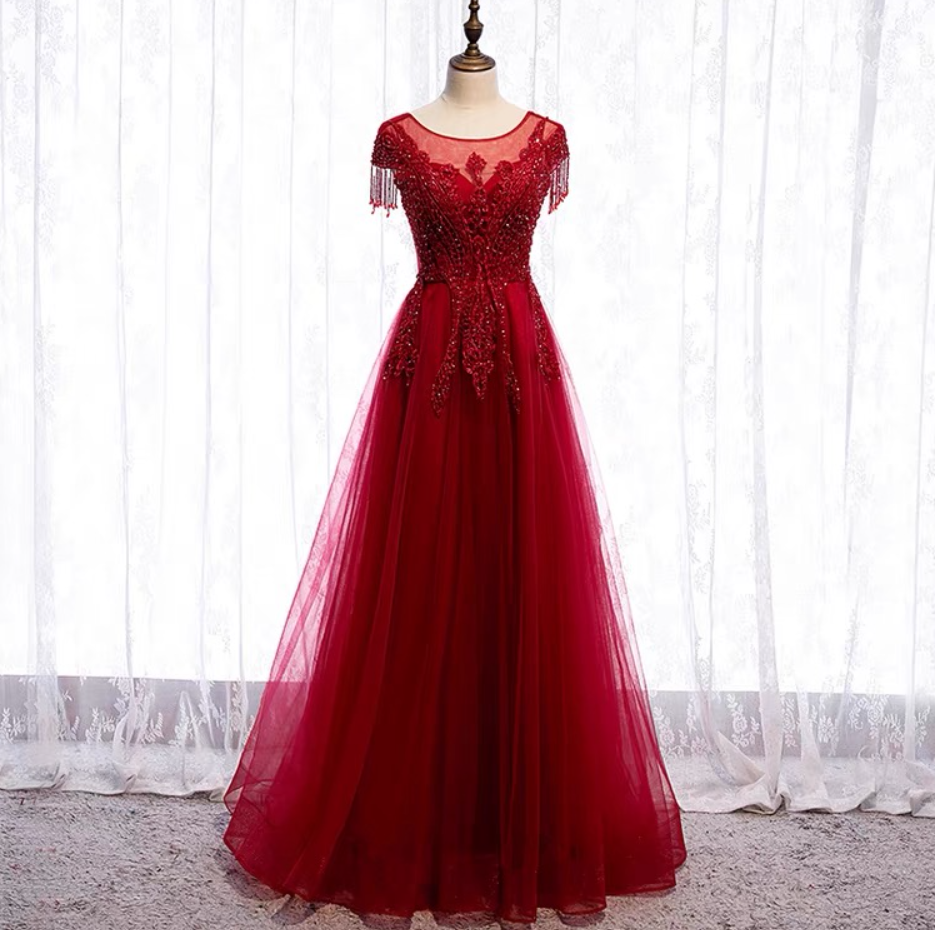 Prom Dresses,red Cap Sleeve Long Elegant Formal Evening Dress Simple But Not Simple Only For Like And Choose