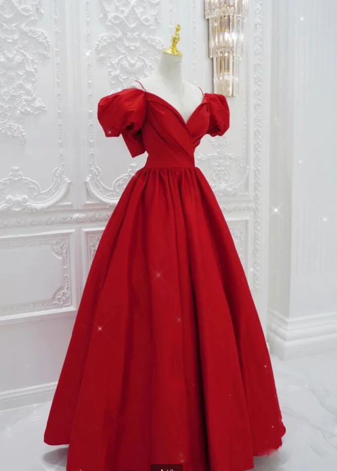 Prom Dresses,elegant Women's Red Princess Dress Long Puff Sleeve Formal Evening Dress Always Remember That Your Dress Is For Pleasing