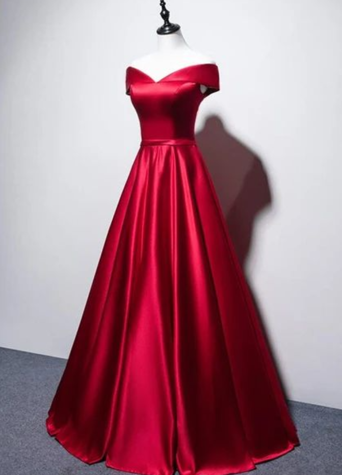 Prom Dresses,red Satin Business Dinner Dress With Dignity And Atmosphere