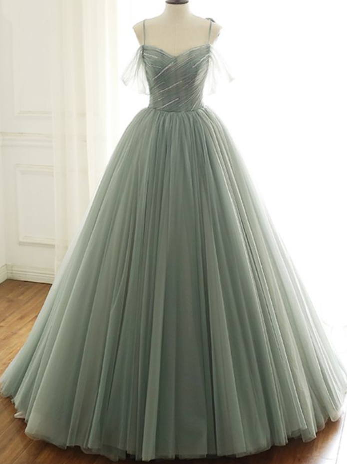 Prom Dresses,classic Elegant Tulle Long Evening Dresses,green Elegant Party Long Dress