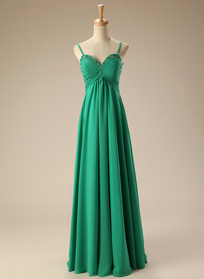 Prom Dresses,elegant Green Beading Ridesmaid Dress Sweetheart With Straps Chiffon Long Dresses