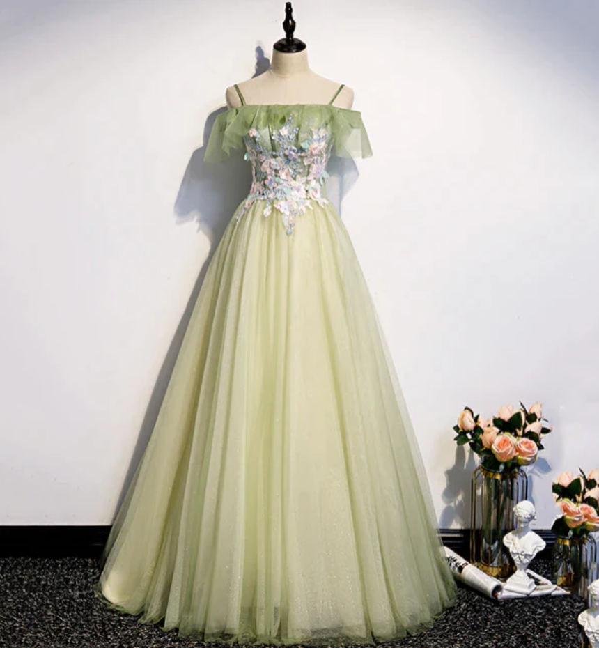 Prom Dresses,light Green Pleated Floral Embroidery Long Prom Dress Medieval Renaissance Gown