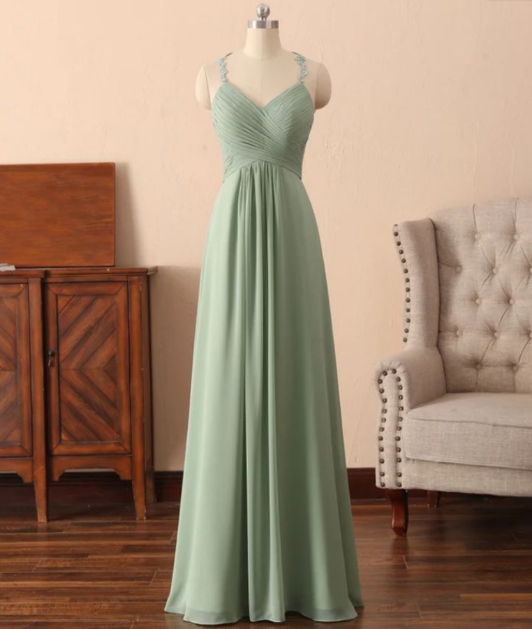 Prom Dresses,chiffon Bridesmaid Dresses Sweetheart Neckline Pleats A Line Floor Length Green Sage Bridesmaid Dress For Wedding Party Guest