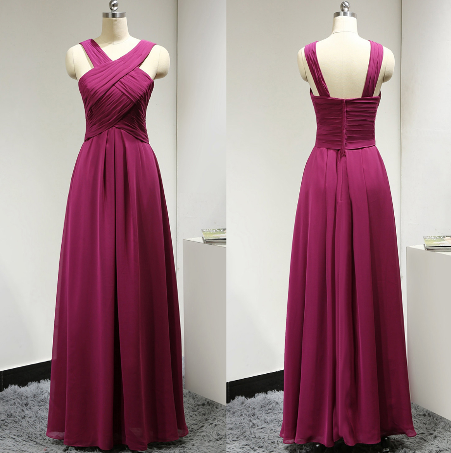 Prom Dresses,backless A-line Chiffon Bridesmaid Dresses V-neck Light Purple Pleated Detail Bridesmaid Dresses