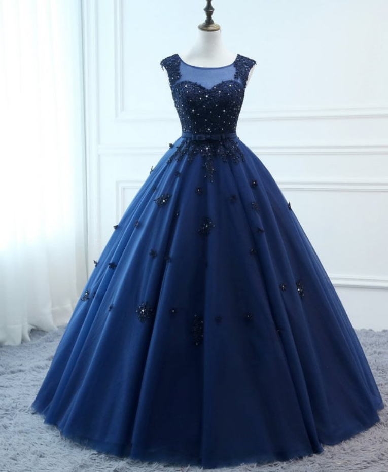 Prom Dresses,navy Blue Corset Women's Tulle Banquet Dresses Fashion Bridal Gowns Stage Gowns