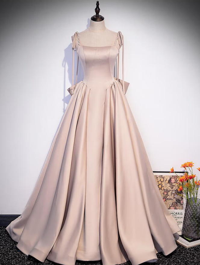 Prom Dresses, Champagne Bow French High-end Atmosphere Evening Dresses Satin Party Dresses