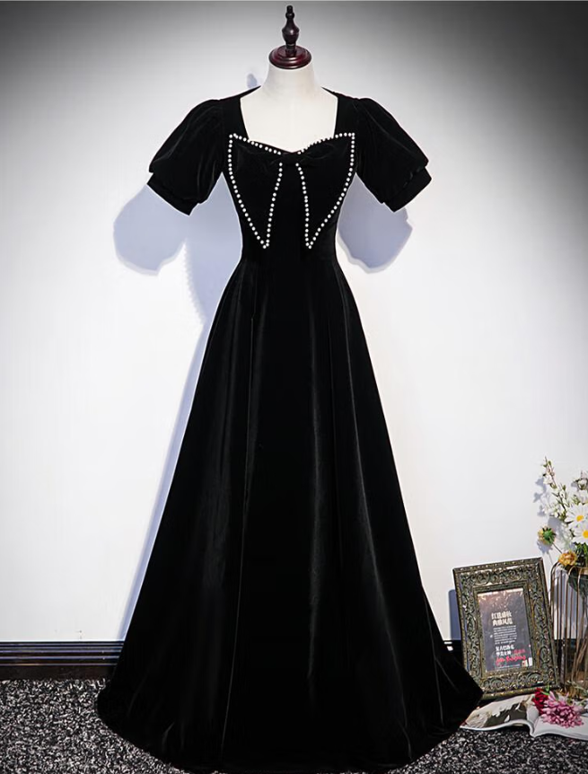 Prom Dresses,black Velvet Evening Dresses Temperament Women Light Luxury High-end Design Black Party Dresses