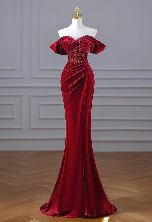 Prom Dresses,burgundy Long Chinese Wedding Dresses Sequined Evening Gowns
