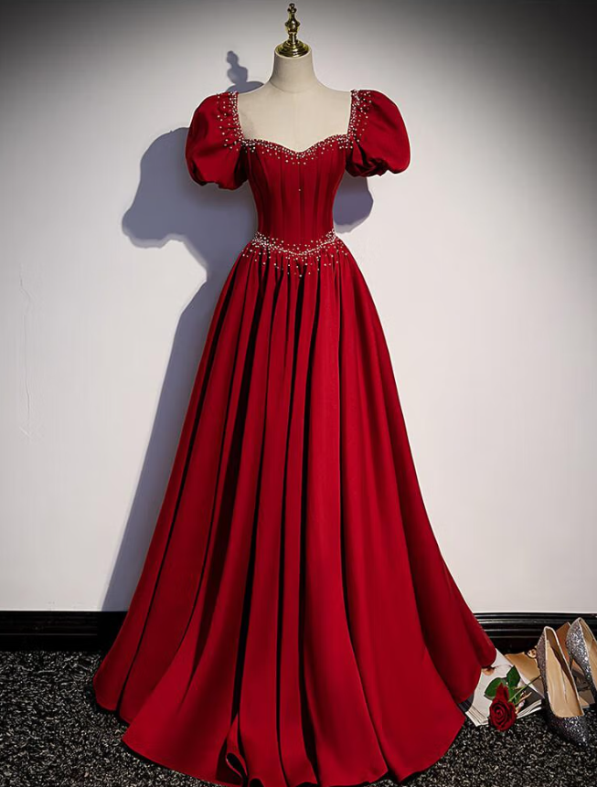 Prom Dresses,temperament Elegant Satin Burgundy Evening Gowns Back Beautifully Strappy Design Vintage Cocktail Dresses