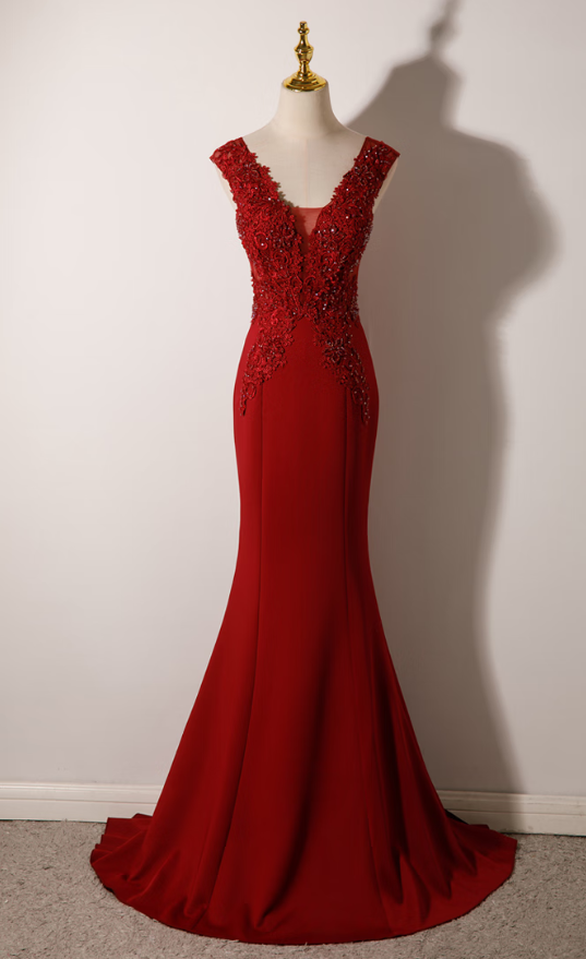 Prom Dresses,red Evening Gowns Temperament High-end Fishtail Long Atmosphere Banquet Dresses