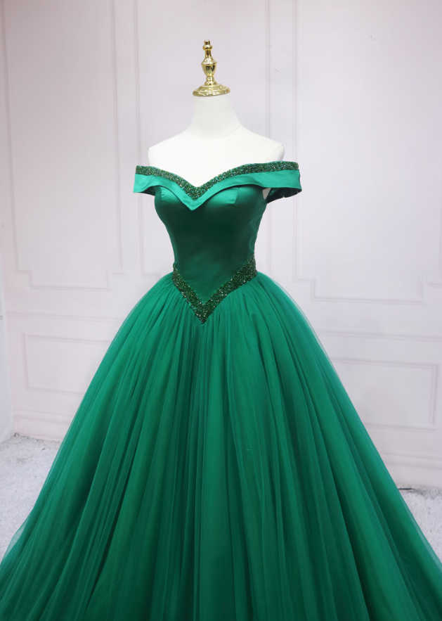 Prom Dresses,green One Shoulder Evening Gowns Elegant Mesh Banquet Dresses