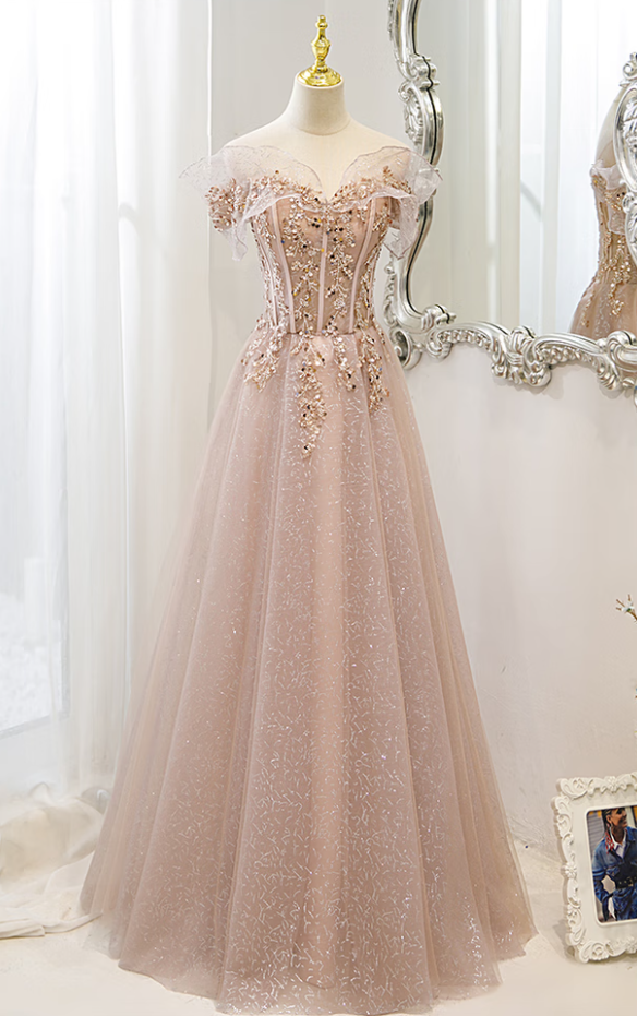 Prom Dresses,one Shoulder Pink Evening Gowns Elegant Sweet Party Party Dresses