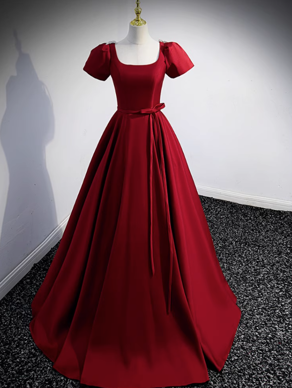 Prom Dresses,red Satin Evening Gowns High Feeling French Design Party Dresses