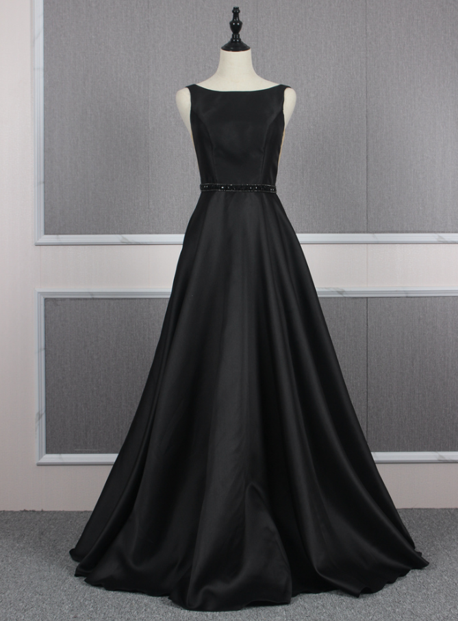 Prom Dresses,black Satin Dresses Long Backless Evening Party Dresses