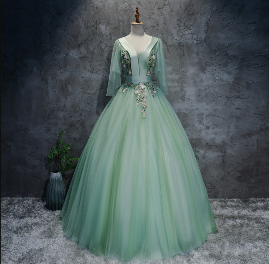 Prom Dresses,light Green Mesh Bar Mitzvah Dresses, Atmospheric Stately Applique Party Dresses