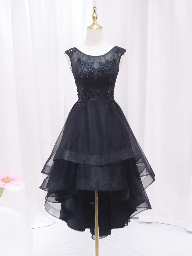black homecoming dresses 2 piece Black Deep V-neck Appliques Mini Homecoming Dresses