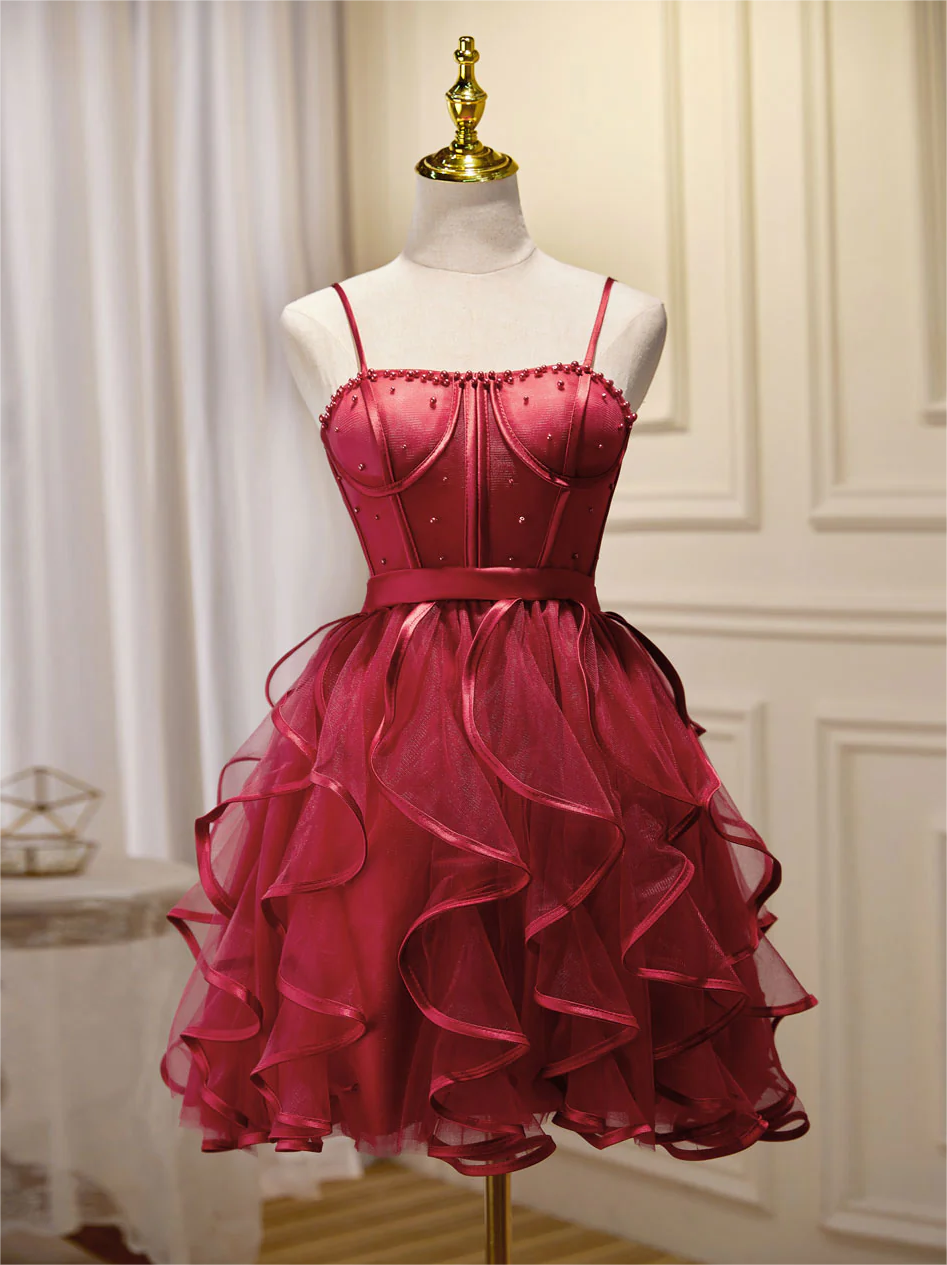 Short Prom Dresses, Minishort Burgundy Prom Dress, Puffy Cute Burgundy  Homecoming Dress on Luulla