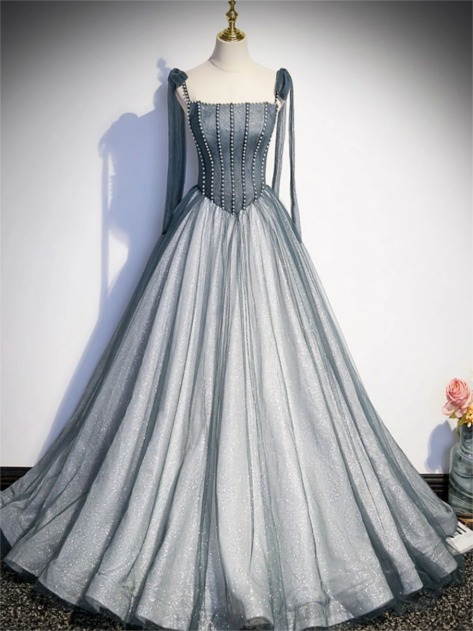 Formal Dress Grey Graduation Gown Spaghetti Straps Silver Gray Backless  Mermaid Prom Dresses, Silver