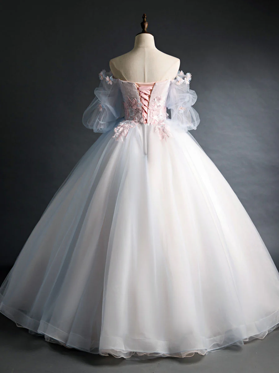 Pink Tulle and Lace Long Prom Dress with Sequins, Beautiful A-Line Sweet 16 Dress main image 0