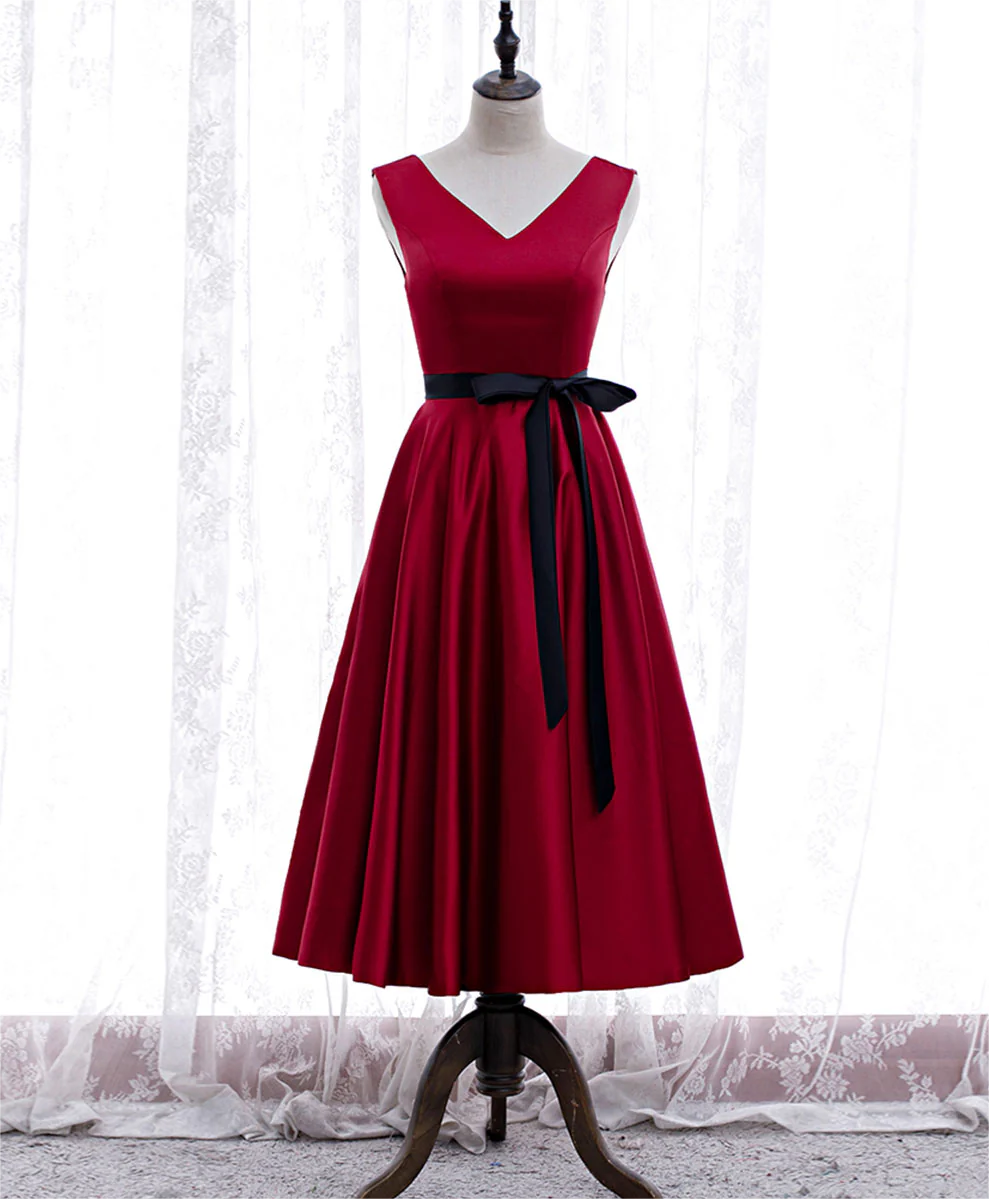 taupe blush bridesmaid dresses A-Line Midi Satin Burgundy Mother of the Bride Dress COCOMELODY CM0263, Veiled Rose