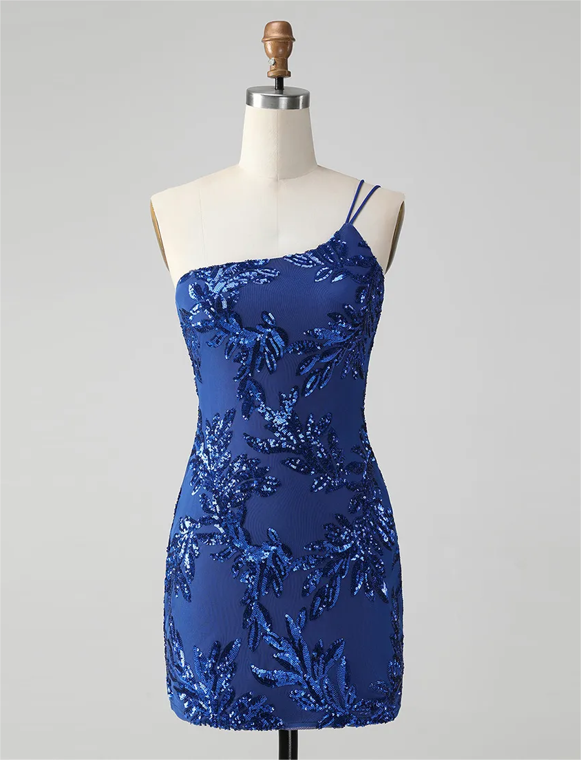 Sequined Glitter One Shoulder Embroidery Homecoming Dress on Luulla