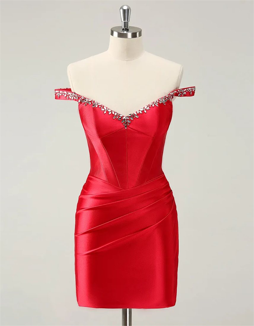 Beaded Off The Shoulder Tight Homecoming Dress