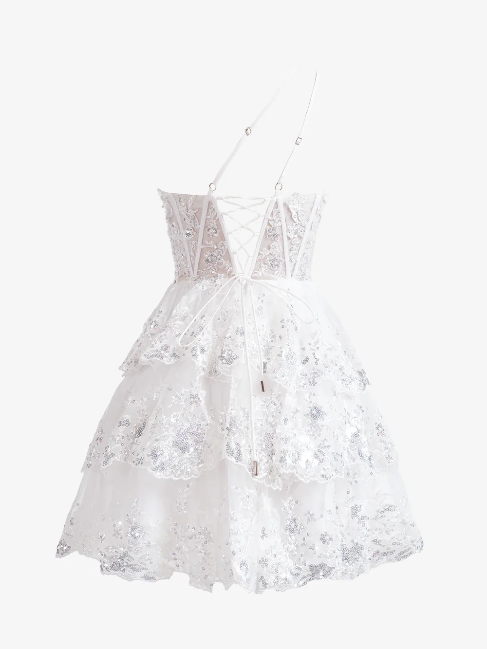 A Line One Shoulder Tiered Lace Short Homecoming Dress on Luulla