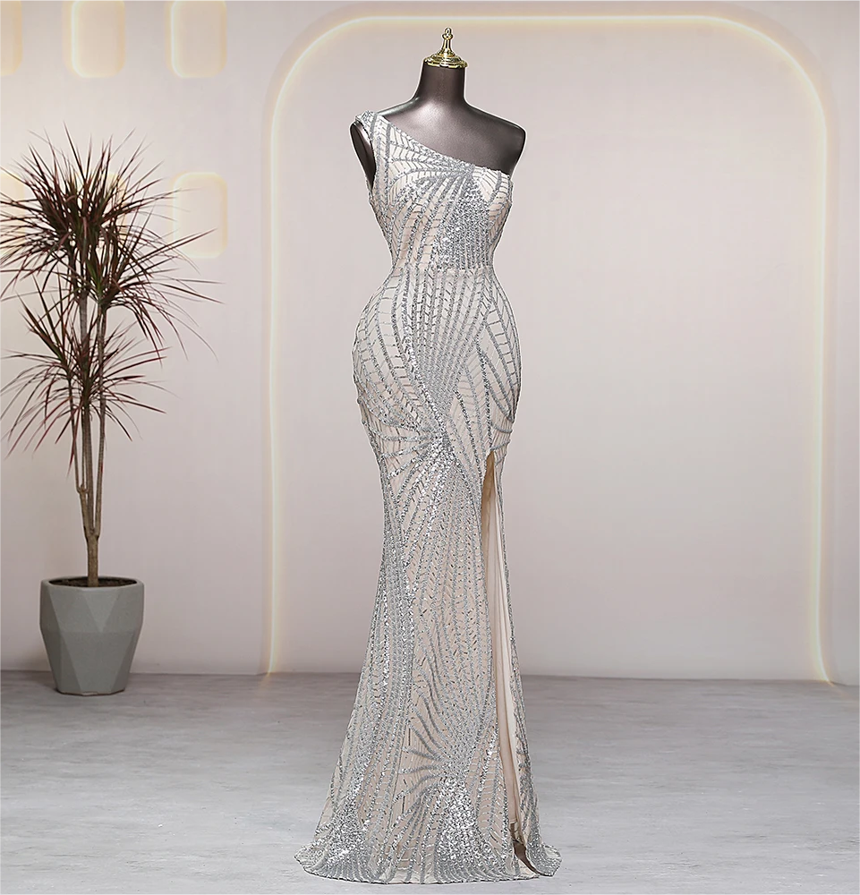 sachin and babi light blue dress Glitter One-Shoulder Slit Dress for Glamorous Evenings