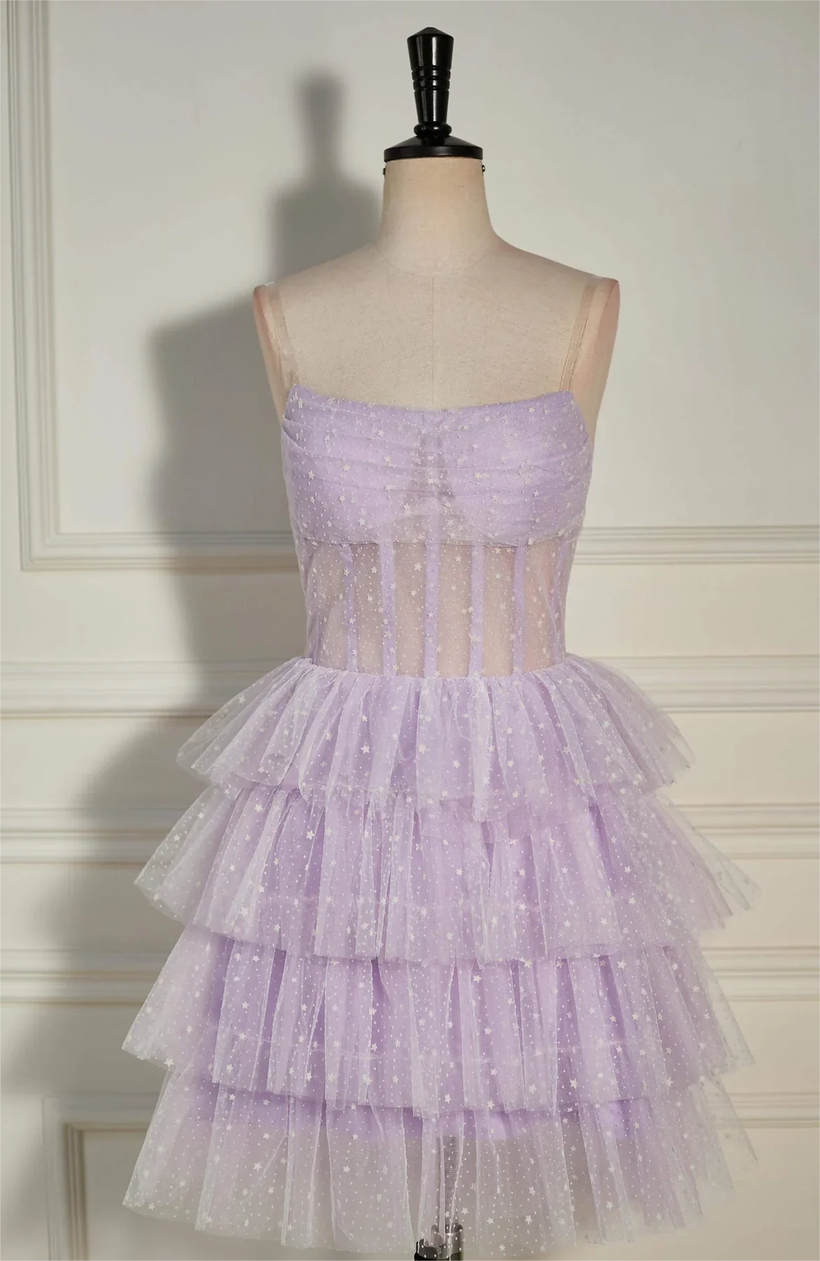 Strapless Dot Tulle Multi Layers Homecoming Dress
