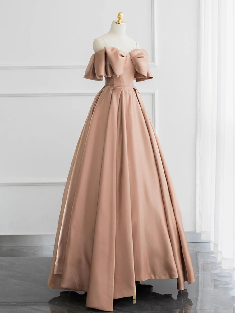 A-Line Off Shoulder Satin Champagne Prom Dress main image 0