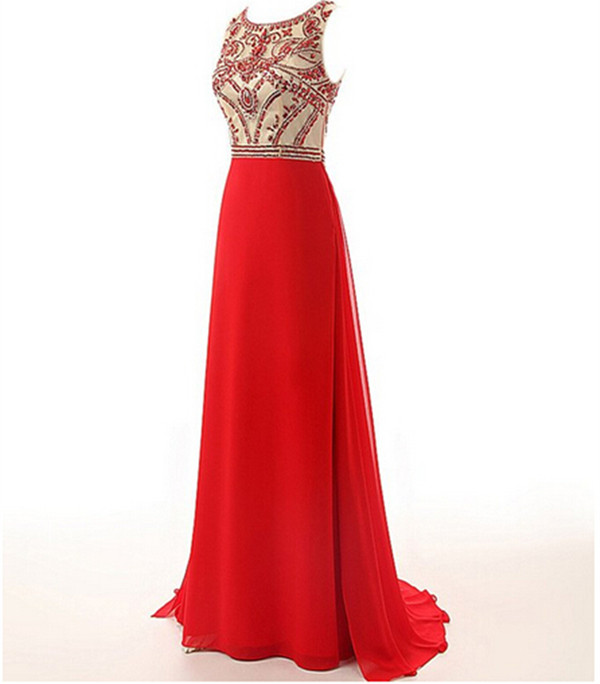 Red Beading Charming Prom Dresses,the Elegant Floor-length Evening Dresses, Prom Dresses, Real Made Prom Dresses