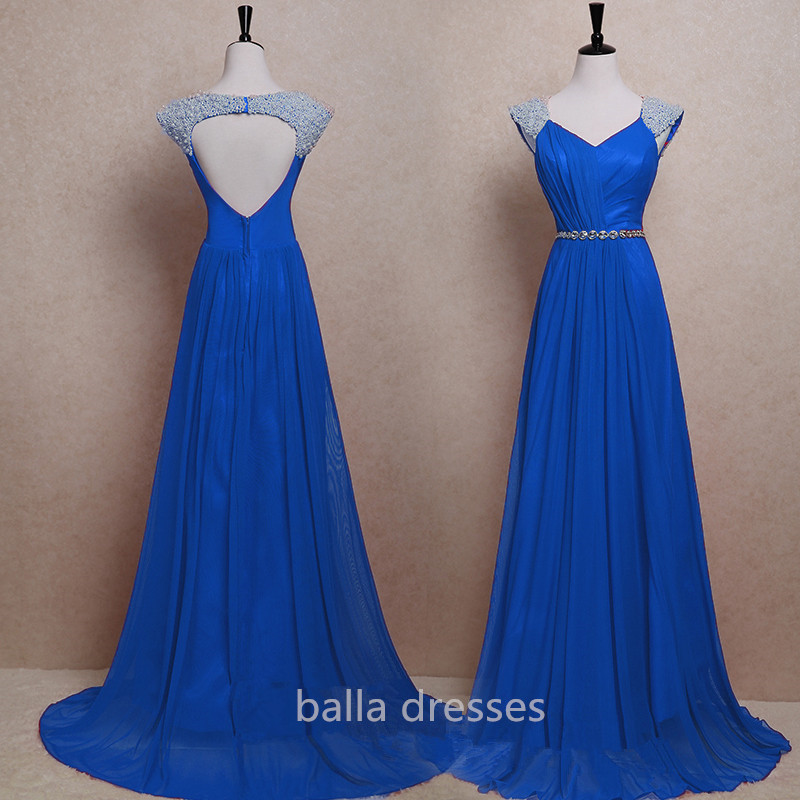 Royal Blue Chiffon Prom Dresses Evening Dresses