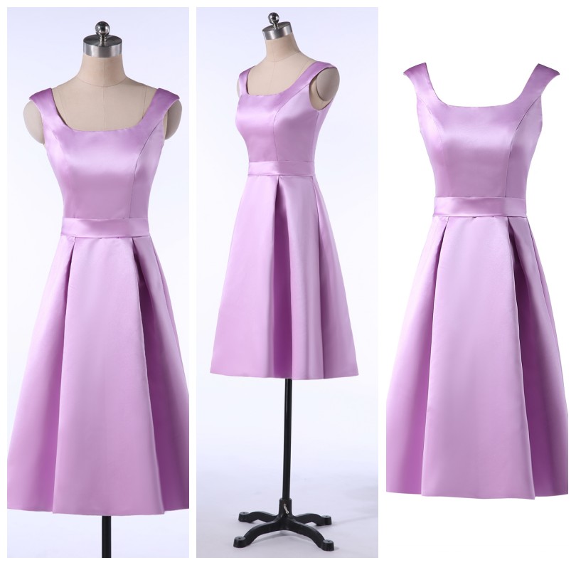 Short Party Dresses A-line Scoop Spaghetti Backless Satin Bridesmaid Dresses Evening Dresses