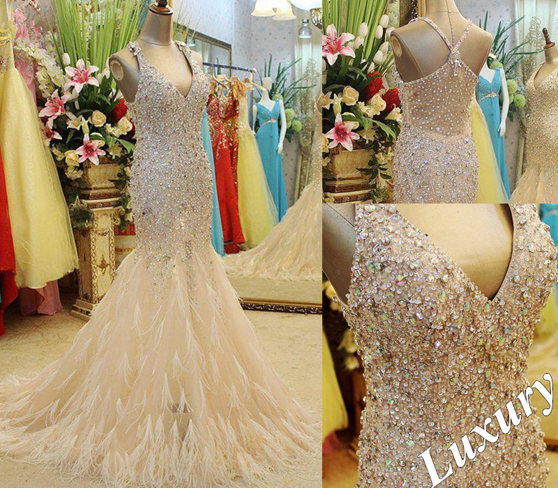 Prom Dresses,luxurious Prom Dresses,mermaid Prom Dress,feather Prom Dress,beaded Prom Dress,floor Length Prom Dress,charming Prom Dress,custom