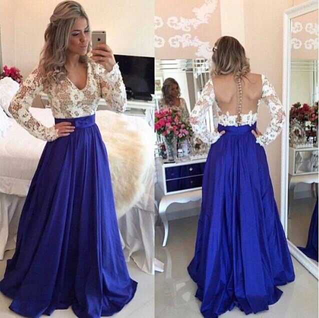 blue and white long dress