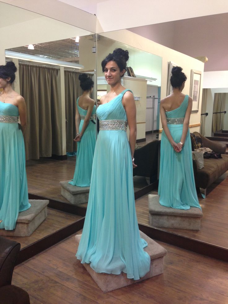Floor Length One Shoulder Blue Prom Dress,chiffon Occasion Dress